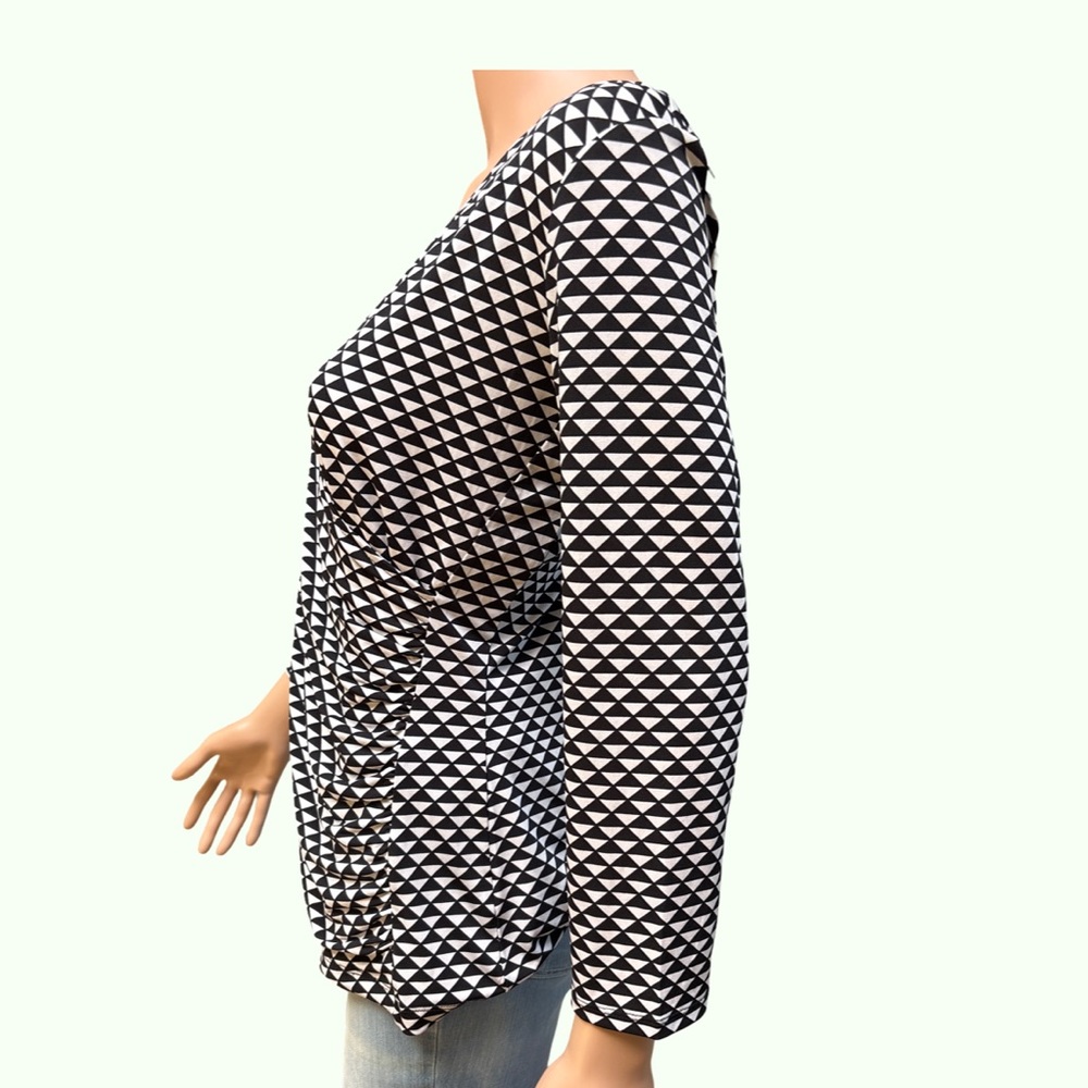 Liz Claiborne Black and White Wrap Blouse with 3/4 Sleeves - Picture 2 of 6